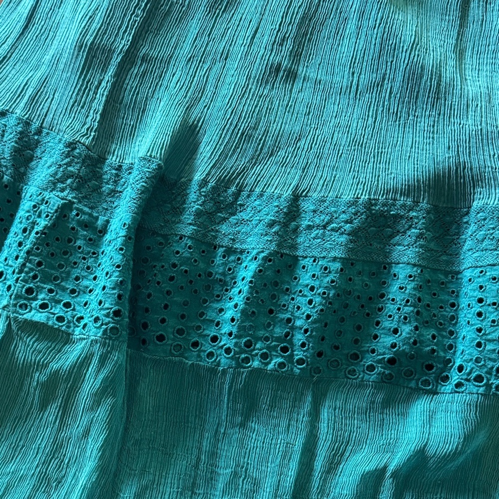 Sundance Romatic Boho Adore Moi Long Sleeve Midi Eyelet Sheer Pacific Blue Dress - Picture 10 of 12